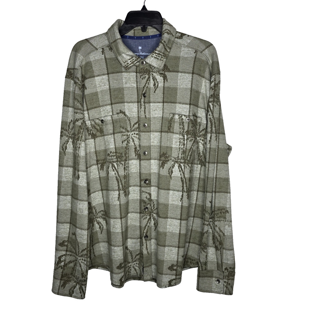 Tommy Bahama Flannel Shirt Mens XL Fireside Palm Springs Stretch Tea Leaf Check